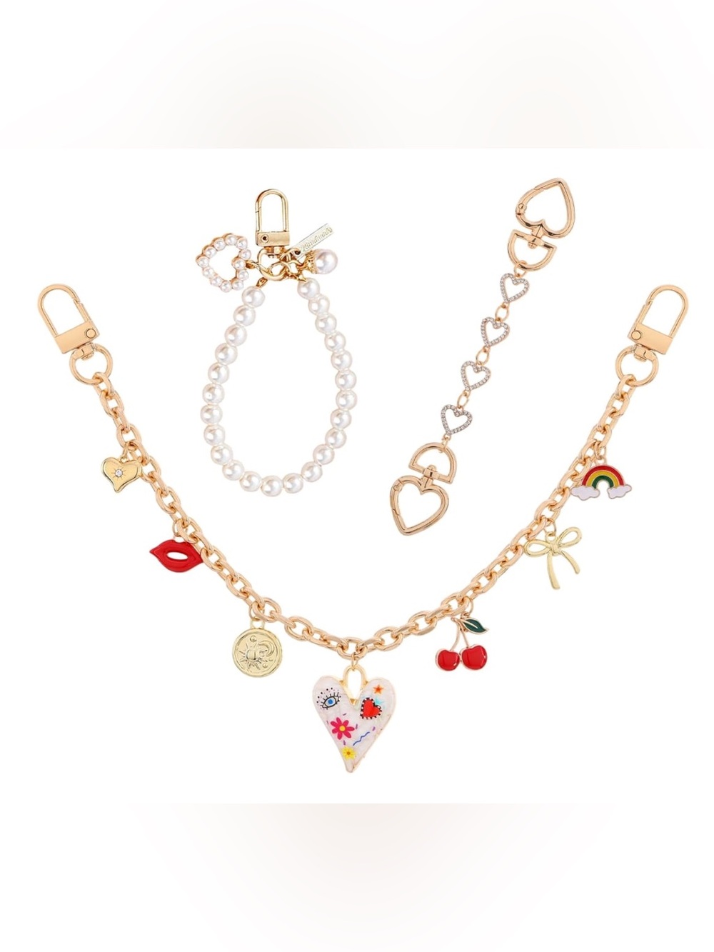 Gold Bag Charms and Chain Set, 3 Pieces